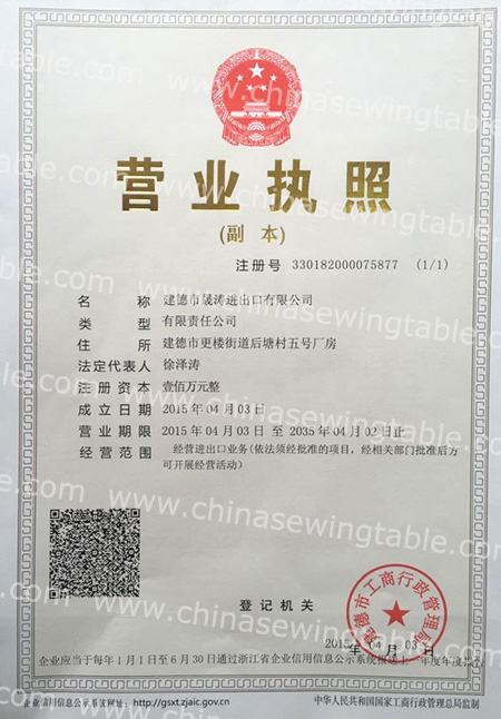 license for shengtao wood company