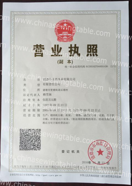 license for yongxi wood company